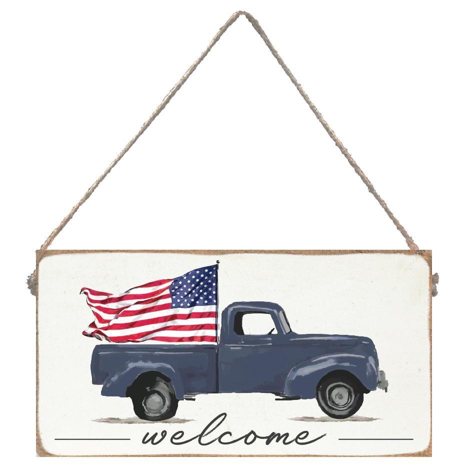 Rustic Mini Plank- Welcome Flag Truck