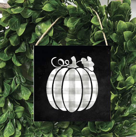 Plaid Pumpkin Square Twine Sign