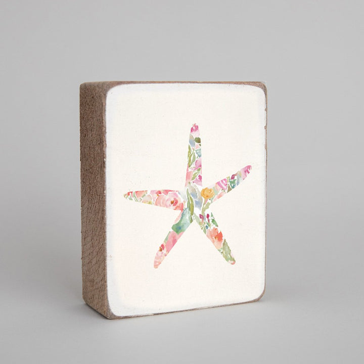 Rustic Block - Pink Floral Starfish