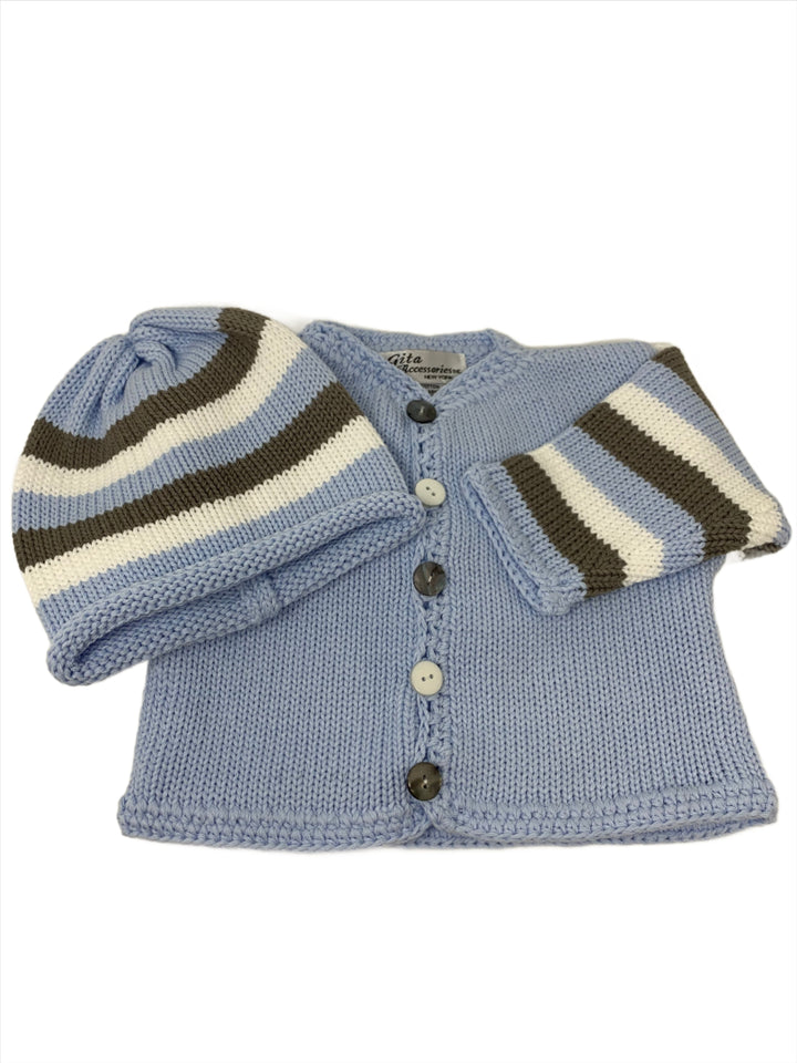 Blue/White and Grey Stripe Sweater and Hat