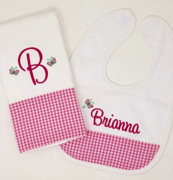 Personalized  Bib and Burp Cloth Set