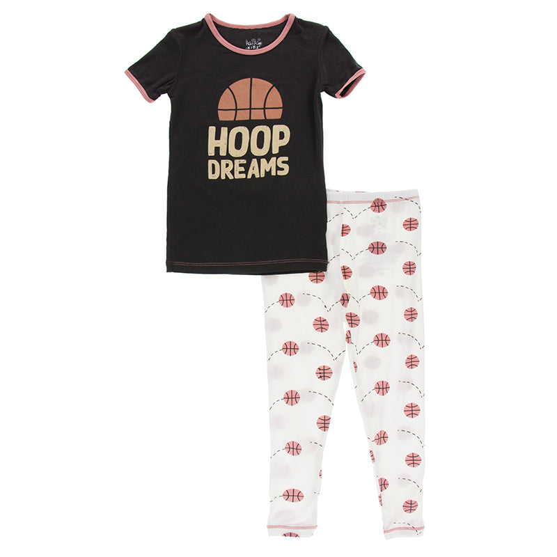 Short Sleeve Graphic Tee Pajama Set -Natural Basketball