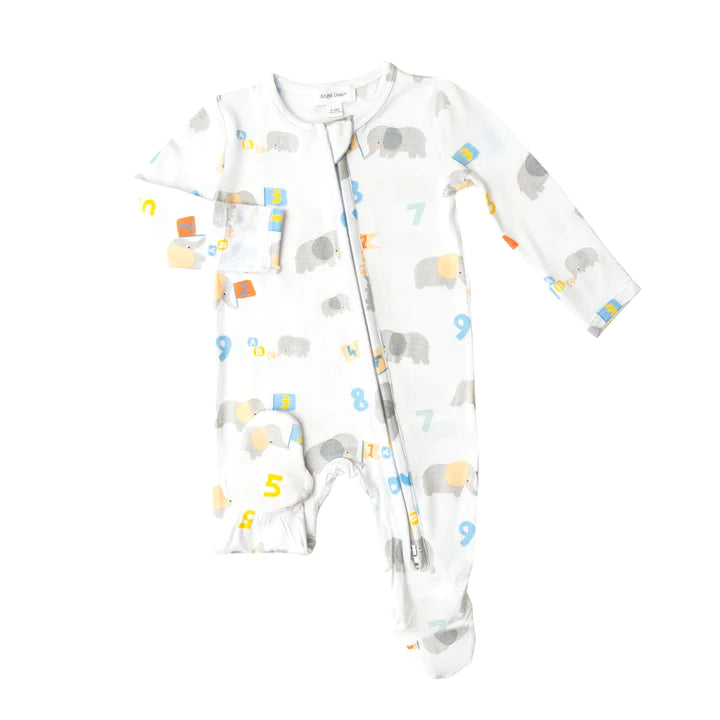 Elephant With Numbers 2 Way Zipper  Footie