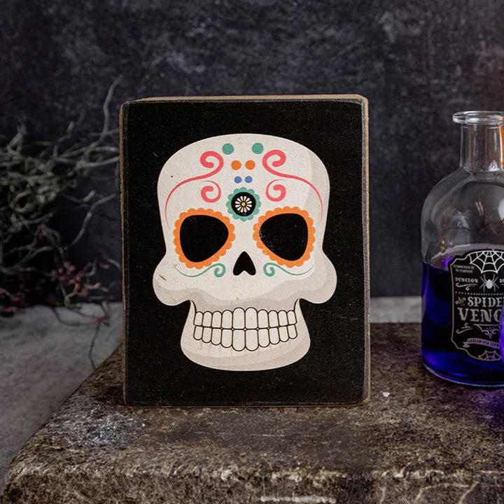 Dia De Los Muertos Skull Decorative Wooden Block