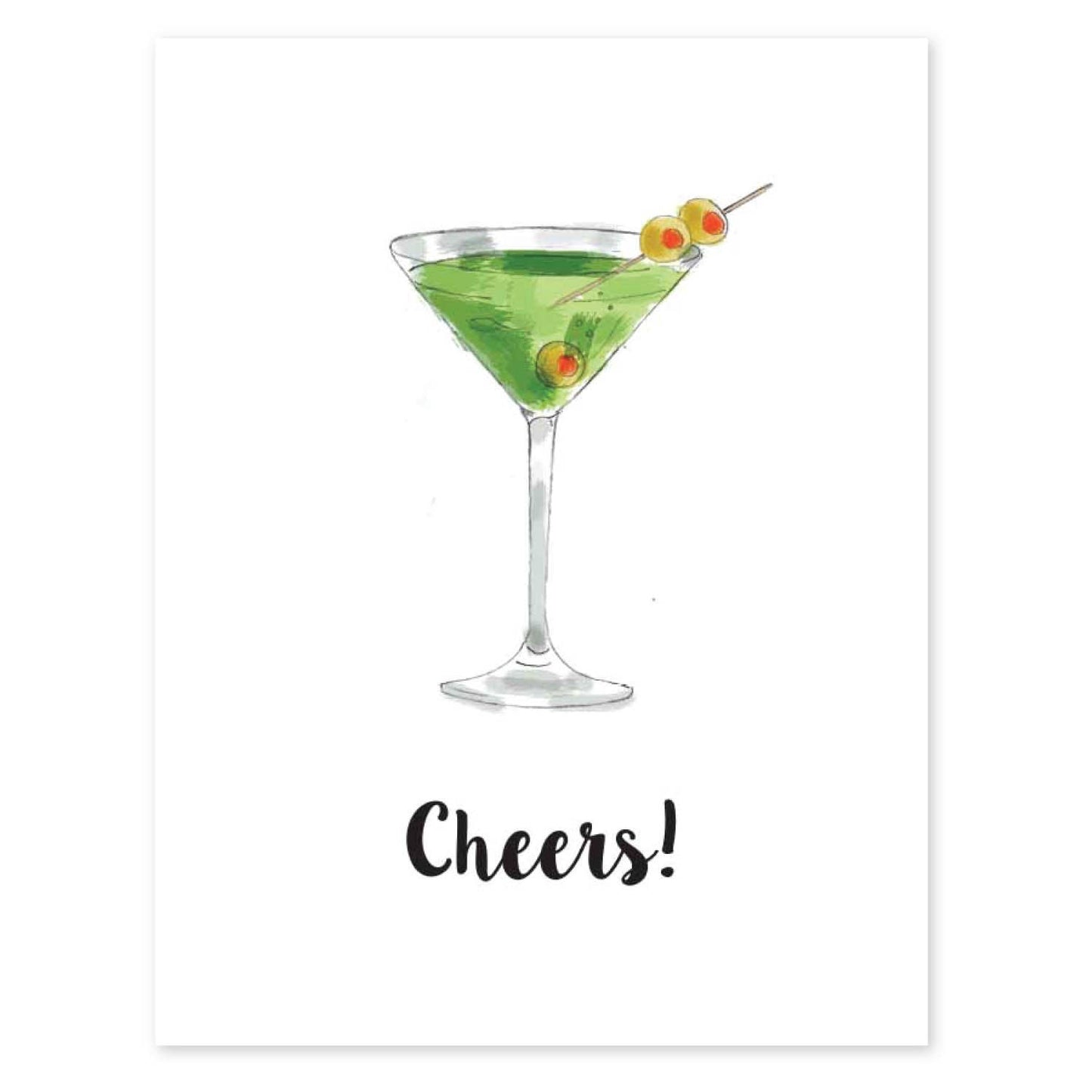 CHEERS GREEN MARTINI GREETING CARD