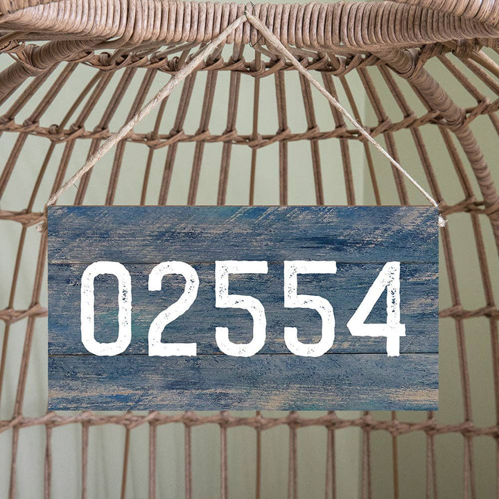 Zip Code Washed Blue Twine Hanging Sign- 11570