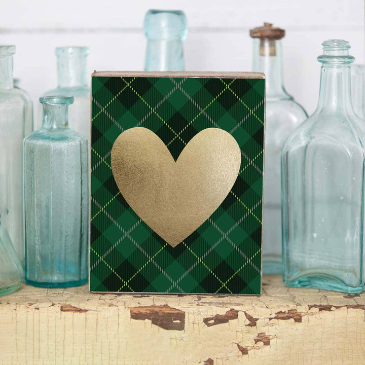 Gold Plaid Heart Decorative Wooden Block