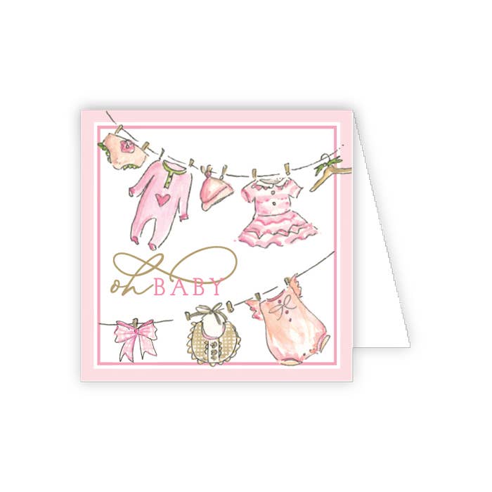 Oh Baby Pink Baby Clothesline Enclosure Card