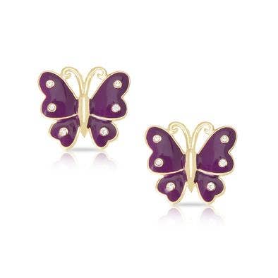Butterfly Stud Earrings with Crystals-Purple