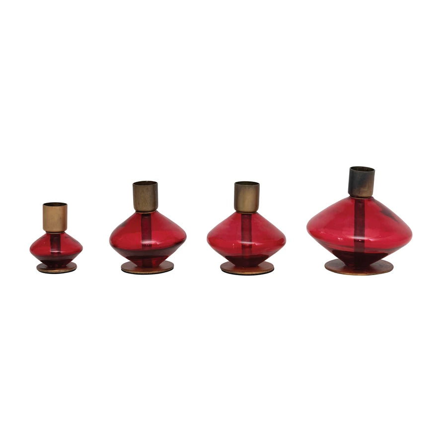 Set of 5 Blown Glass and Metal Taper Holders