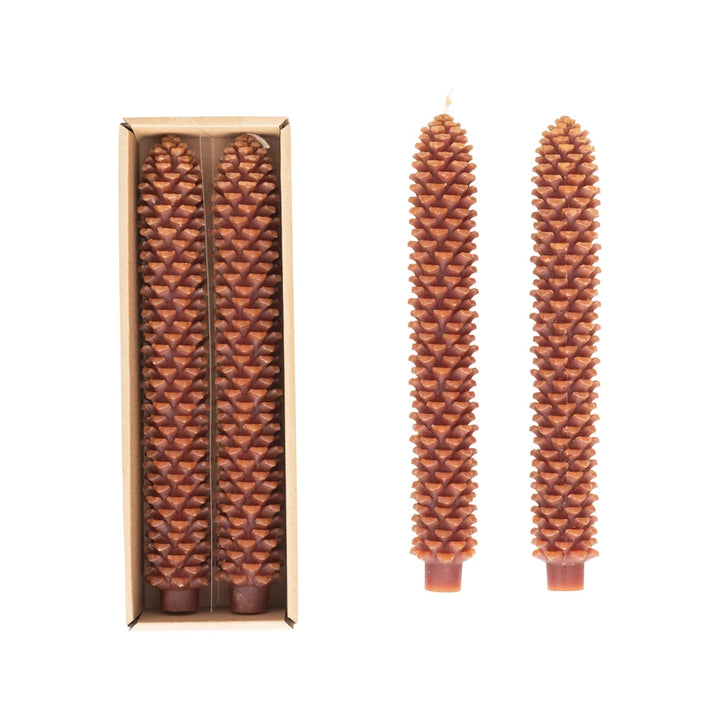 Unscented Pinecone Shaped Taper Candles, Set of 2