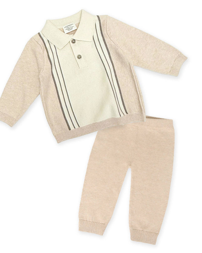 Classic Stripe Polo Knit Baby Pullover & Pant Set (Organic)