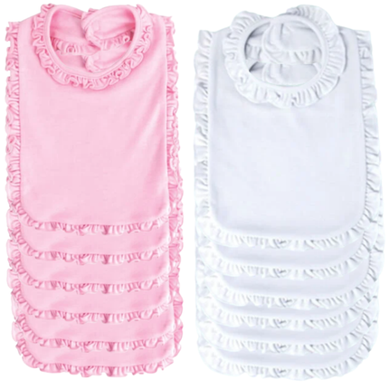 Baby Girl  2-PLY Blank Bib w/ Ruffle Trim 6-PACK Embroidery