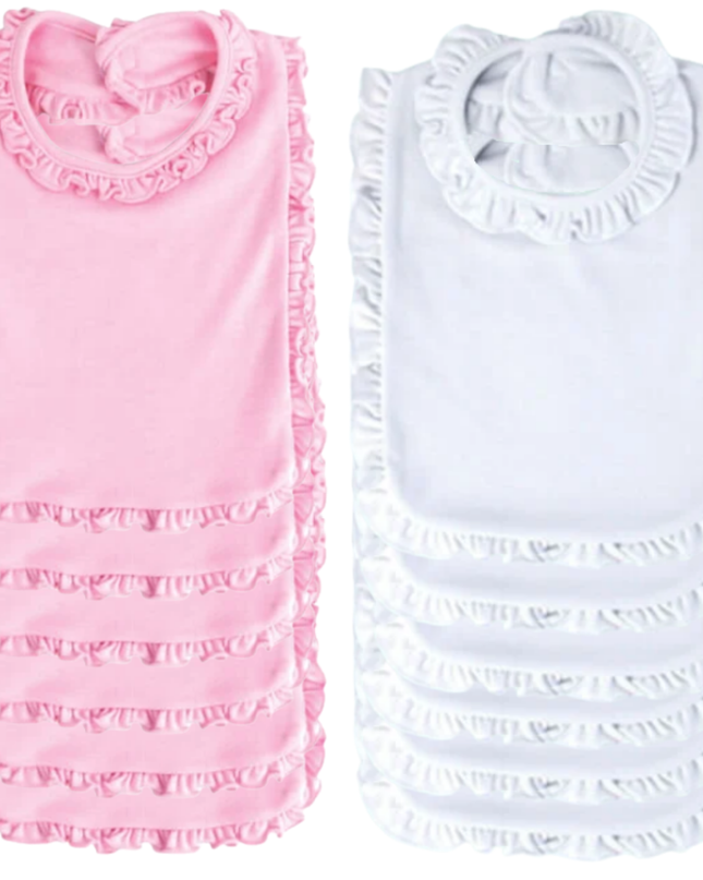 Baby Girl  2-PLY Blank Bib w/ Ruffle Trim 6-PACK Embroidery