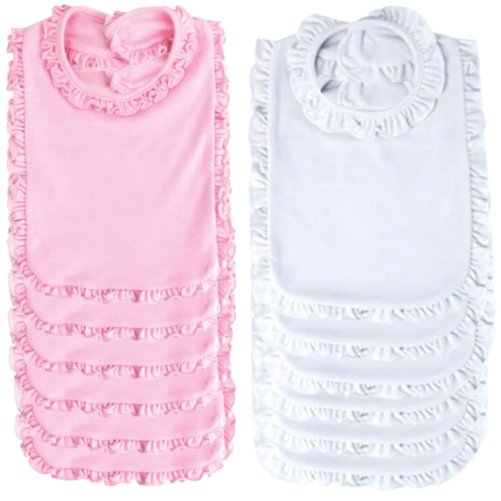 Baby Girl  2-PLY Blank Bib w/ Ruffle Trim 6-PACK Embroidery