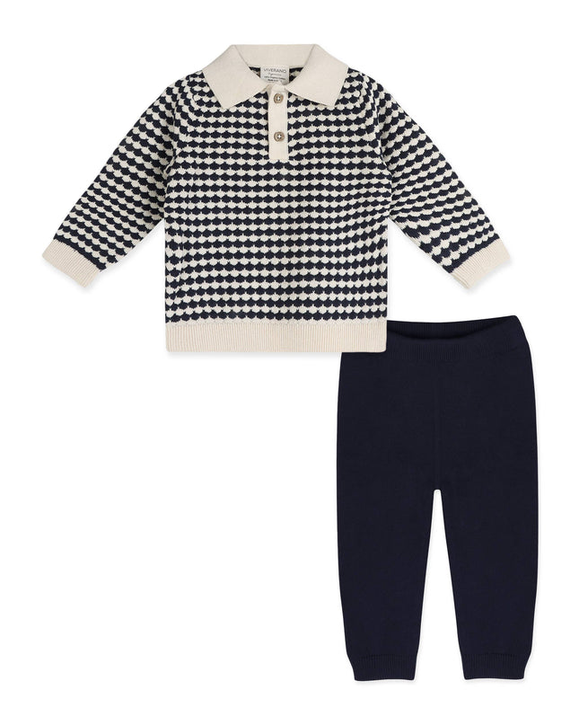 Leo Textured Knit Polo Baby Pullover & Pant (Organic Cotton)