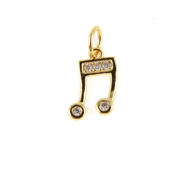 Gold Filled Music Note Charm Pendant CZ Micro Pave, CP411