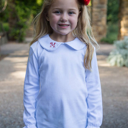 Girls Long Sleeve Peter Pan Collar Shirt - White