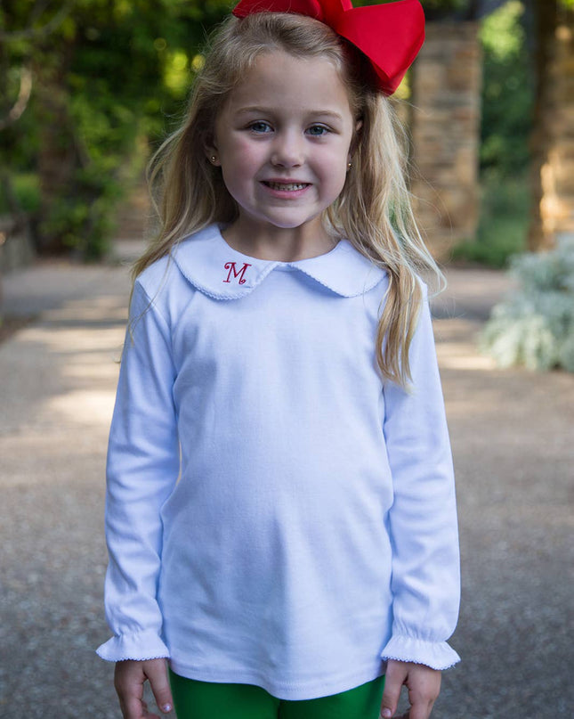 Girls Long Sleeve Peter Pan Collar Shirt - White