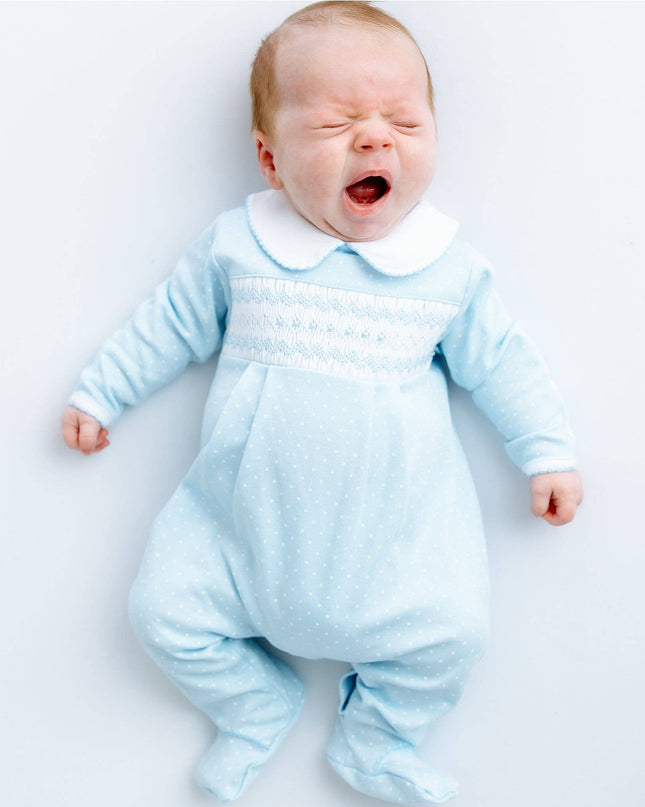 Luca's Classics Smocked Footie - Light Blue