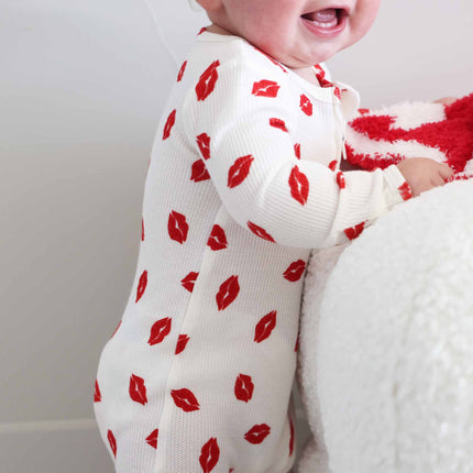 Little Kisses Bamboo Waffle Zipper Footie