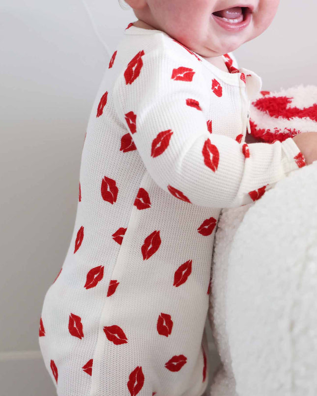 Little Kisses Bamboo Waffle Zipper Footie