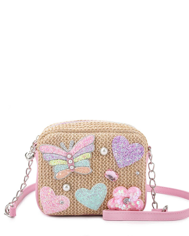 Straw Appliqué Patched Crossbody Bag