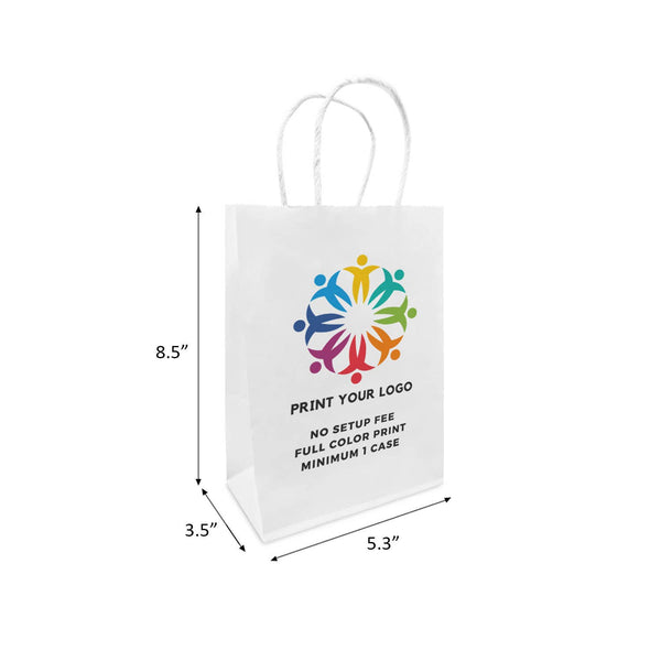 Custom Print Gem 5.3x3.5x8.5 inches White Paper Bags