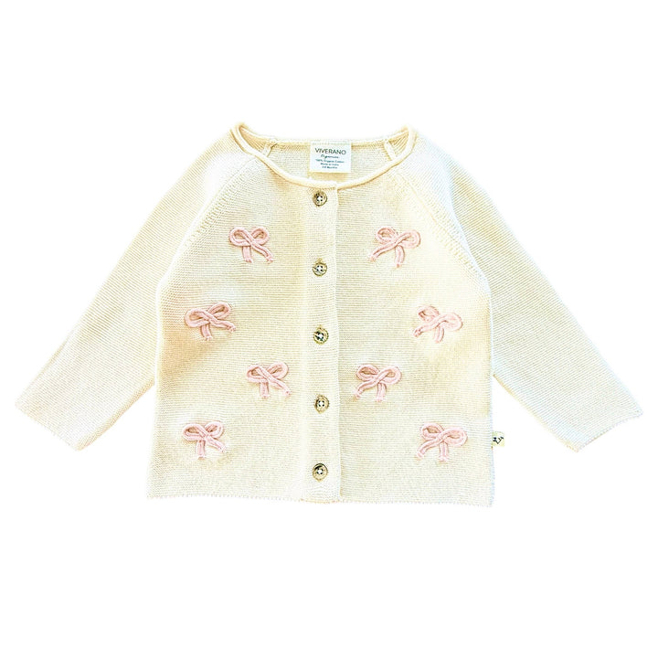 Zoe Bow Sweater Knit Baby Button Cardigan