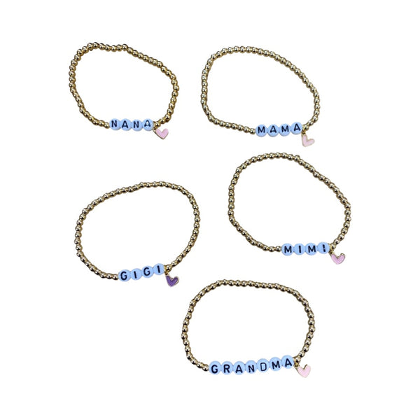 Personalized Letter Bead Stretch Bracelet with Heart Charm
