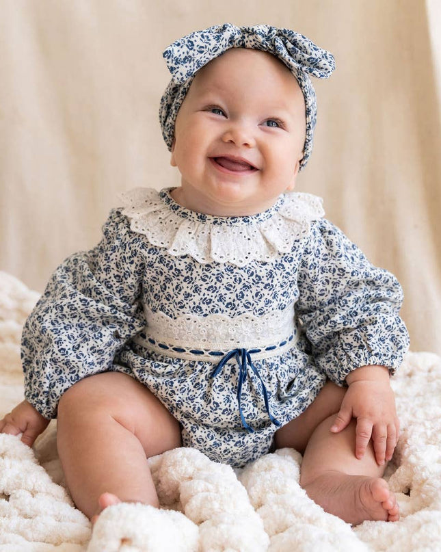 Floral Print & Lace Baby Girl Romper