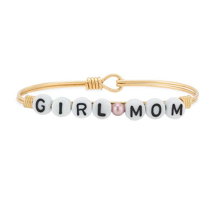 Girl Mom Letter Bead Bangle Bracelet-Brass Tone