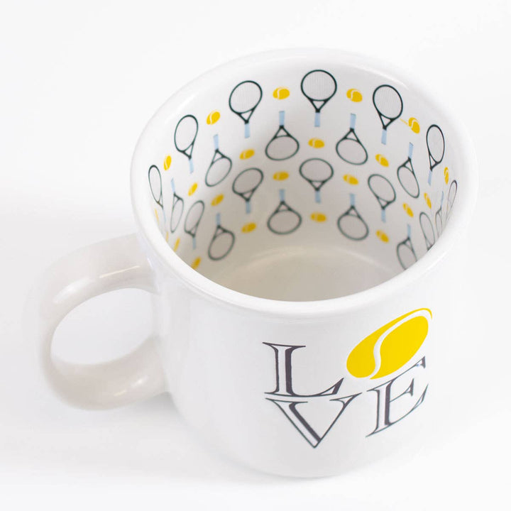 Tennis Club Love Coffee Mug   White/Navy/Yellow   14oz