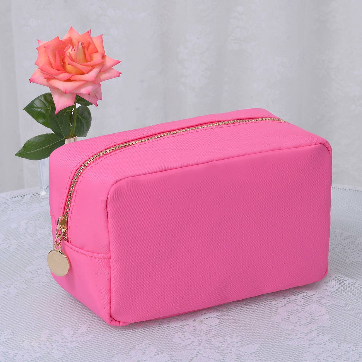 Personalized Emma Round Zippered Nylon Cosmetic Pouch Bag