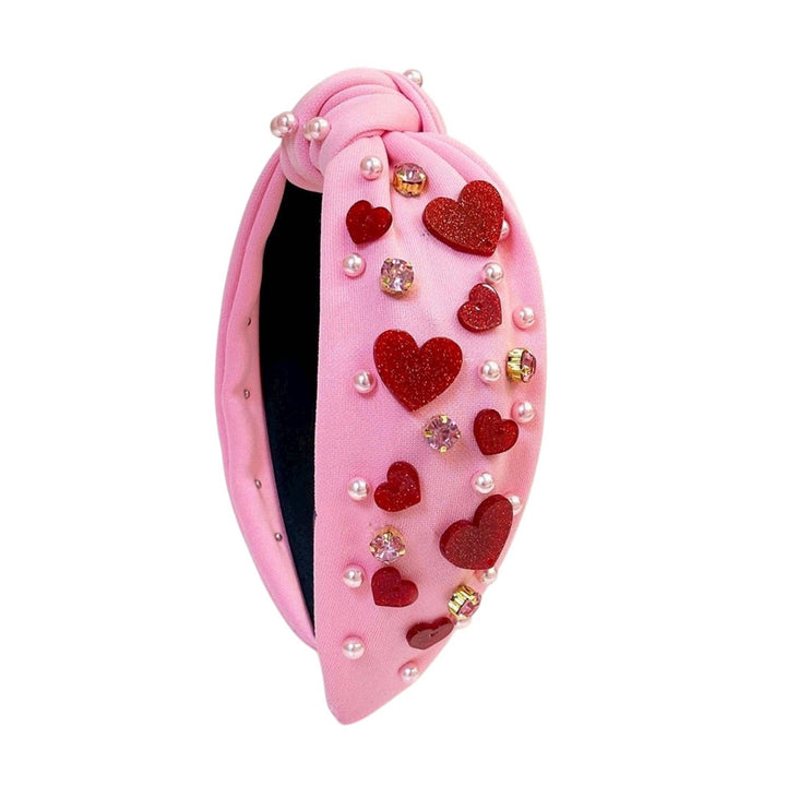 Pink Hearts Jewel Knot Headband