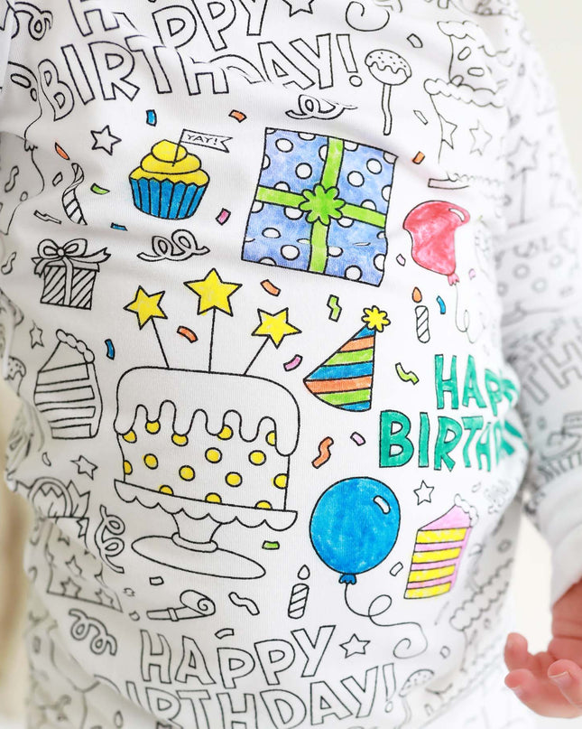 Colorable Two Piece Pajama Set | Birthday Celebration with Markers