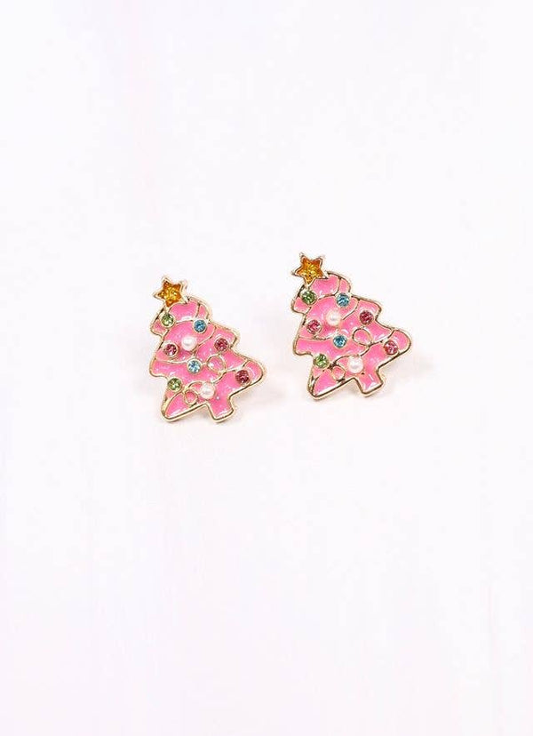 Frost Embellished Tree Stud Earring PINK