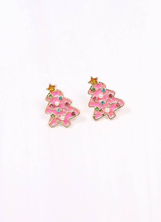 Frost Embellished Tree Stud Earring PINK