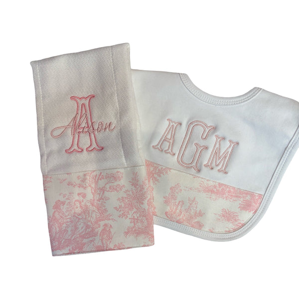 Personalized  Bib and Burp Cloth Set