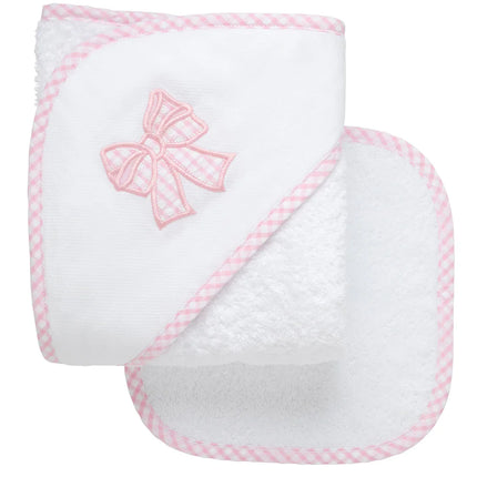 Bow Applique Hooded Towel and Washcloth Set