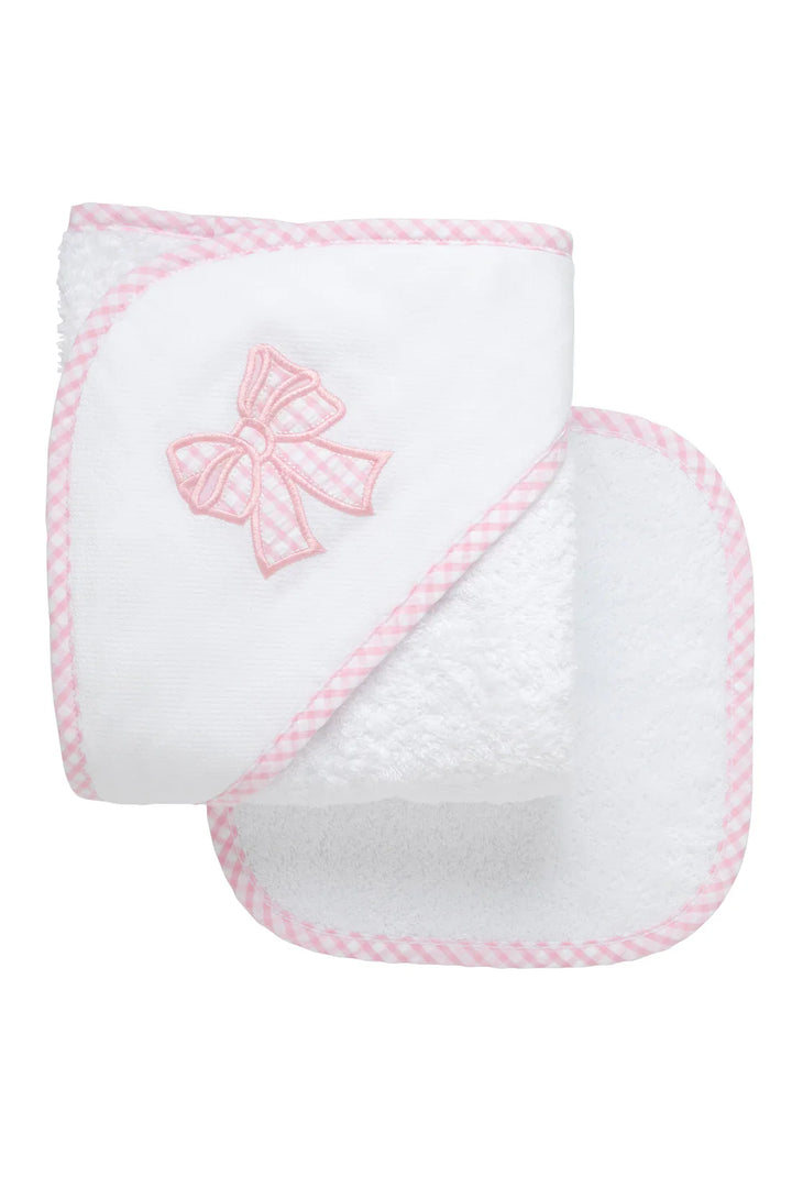 Bow Applique Hooded Towel and Washcloth Set