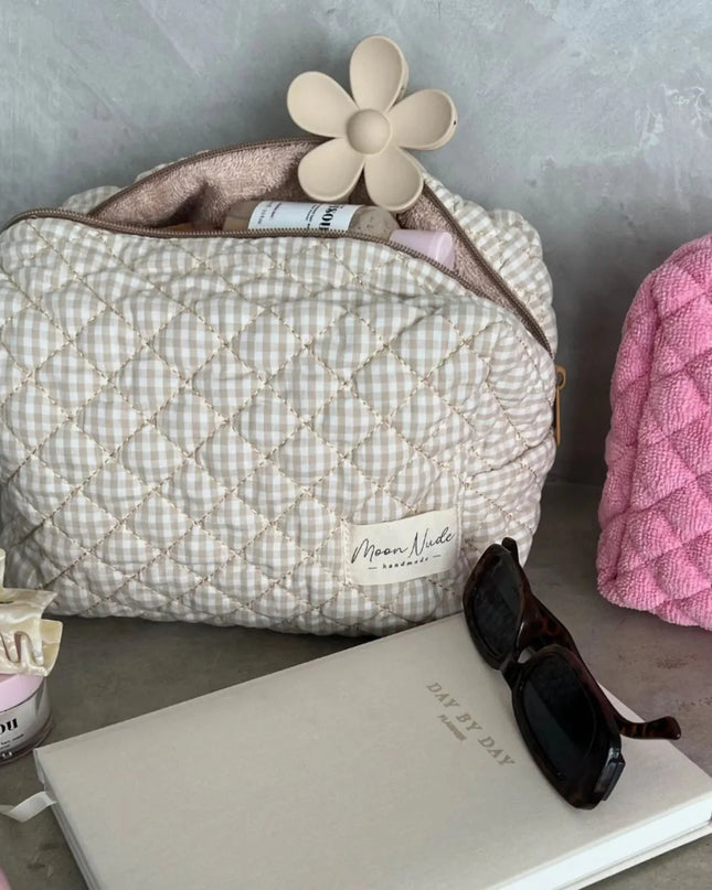 Nude Gingham Make Up Bag