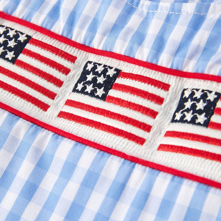 4th of july Flag Embroidery Smocking Boys Romper