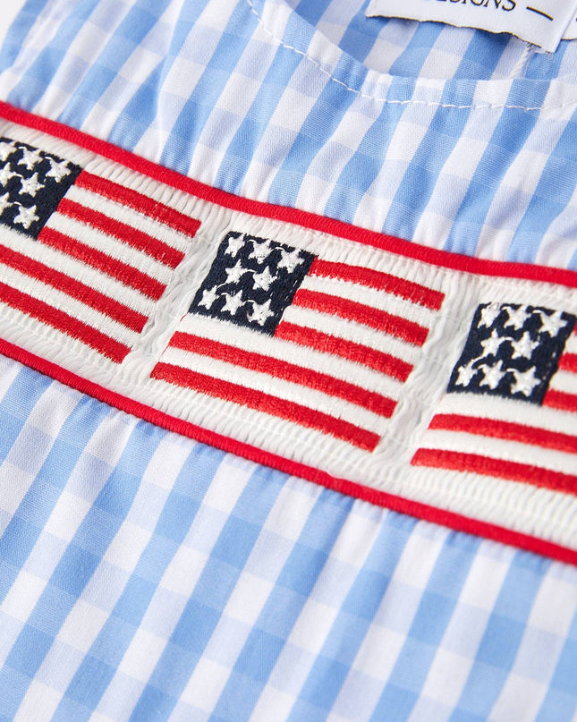 4th of july Flag Embroidery Smocking Boys Romper