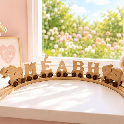 Natural Wooden Elephant (Back) - Kids' Name Train Toy