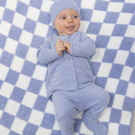 Chenille - Dusty Blue Button Down Cardigan Set