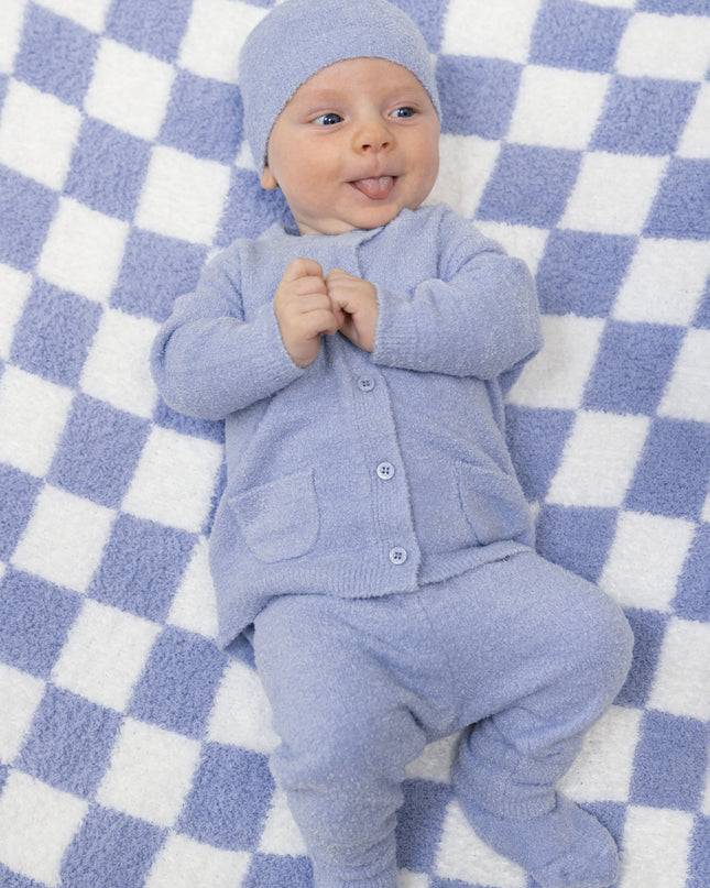Chenille - Dusty Blue Button Down Cardigan Set