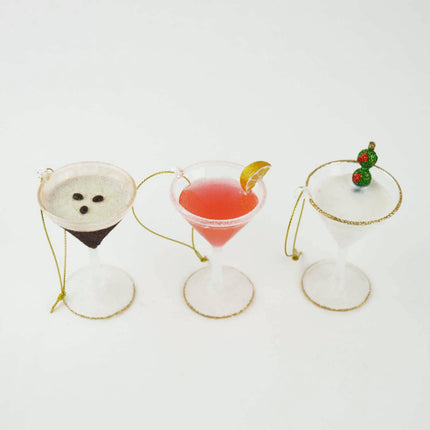 Martini Cocktail 3-Piece Glass Ornament Set