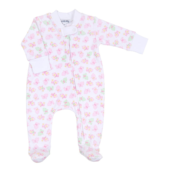 Little Sister Printed Zipped Footie -Pink