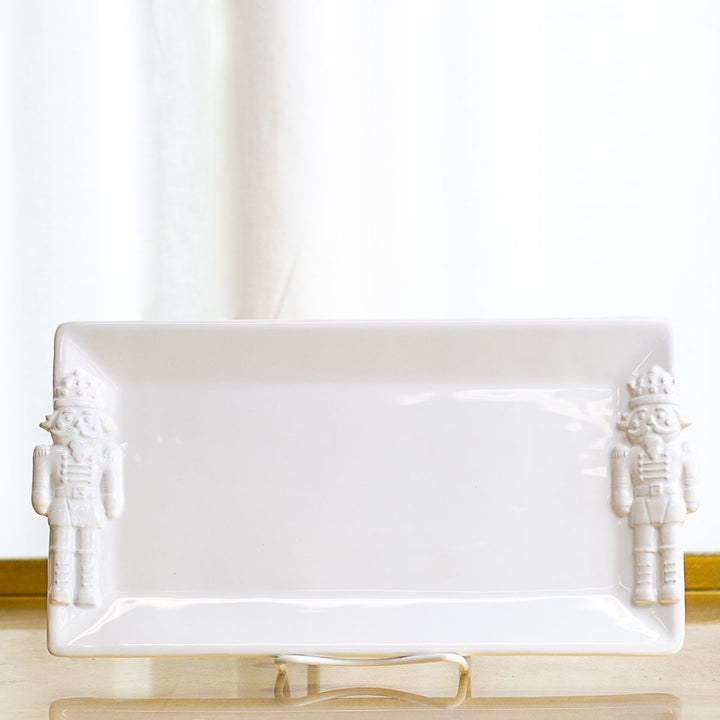 Royal Nutcracker Embossed Rectangle Platter White 12x6.5